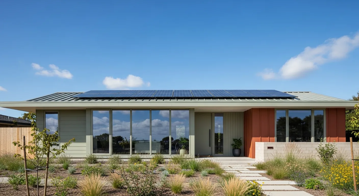 Effizienter Bungalow mit Wärmepumpe und Photovoltaik auf dem Dach